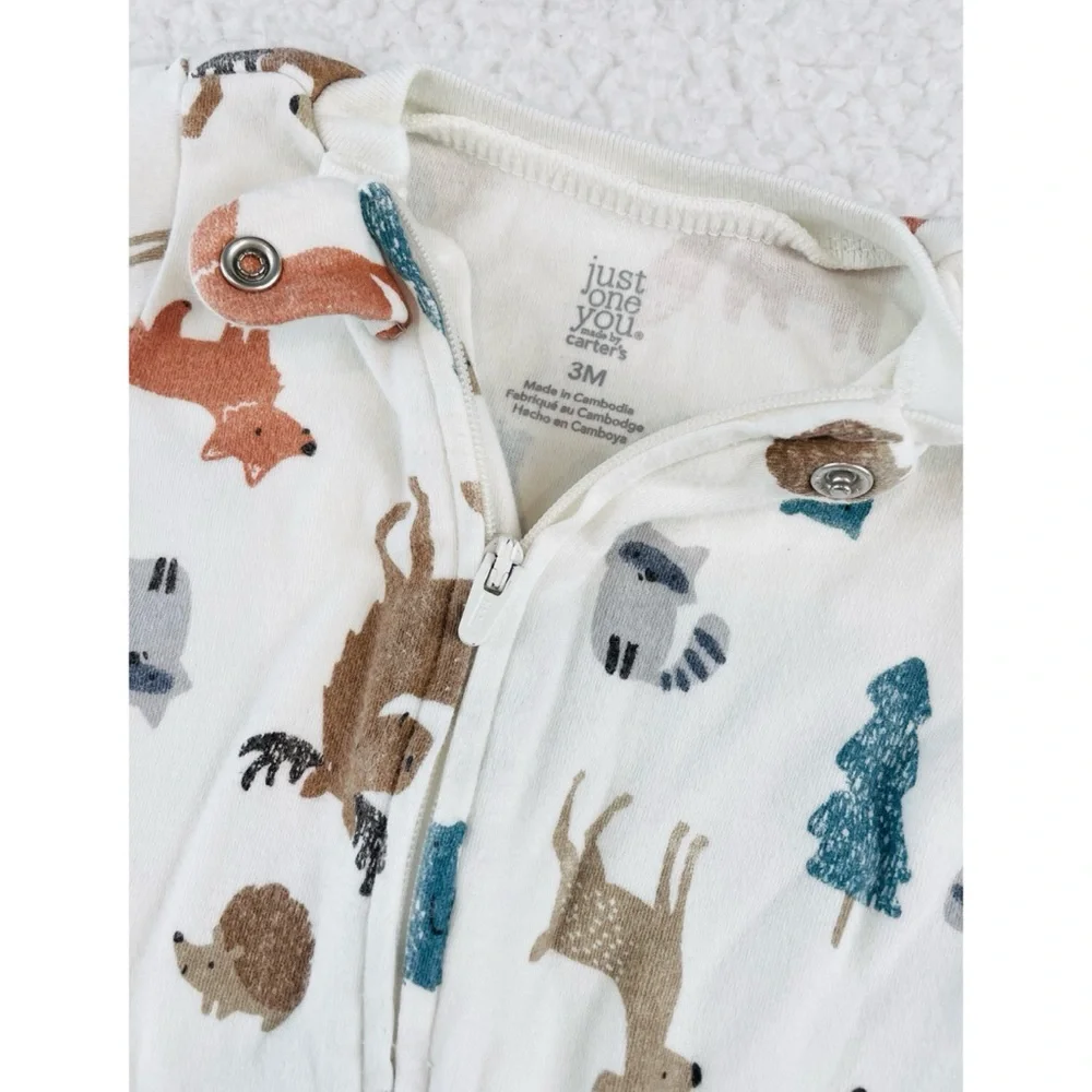 CARTER’S • White/Multi Animal Print Sleeper Footie Pajamas, 3M
